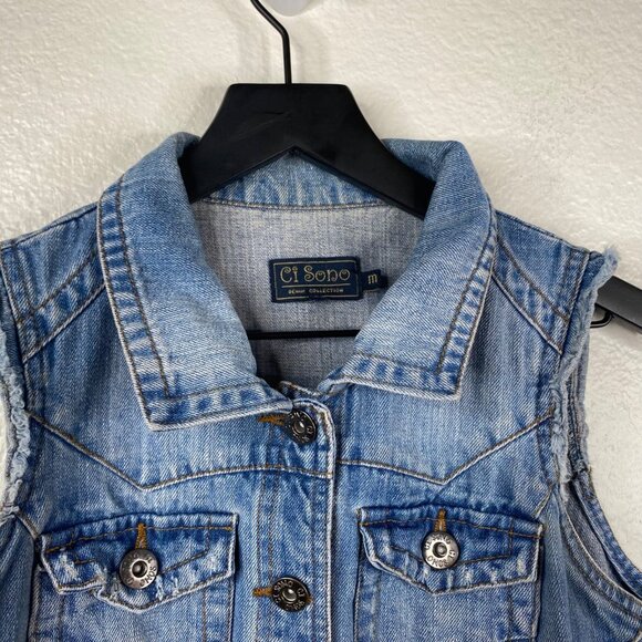 Ci Sono Women's Country Boho Biker Denim Vest Blue Size M - Picture 5 of 12